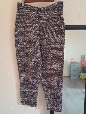 Free People Textured Marled Knit Trouser Pants in Burgundy, Black & White Pocket